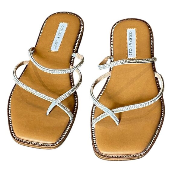 Chelsea & Violet Womens Sante Silver Rhinestone Slide Sandals 6.5M #339B - Picture 1 of 7